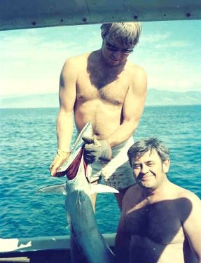 Dave Fieffer with first wahoo. January, 1977